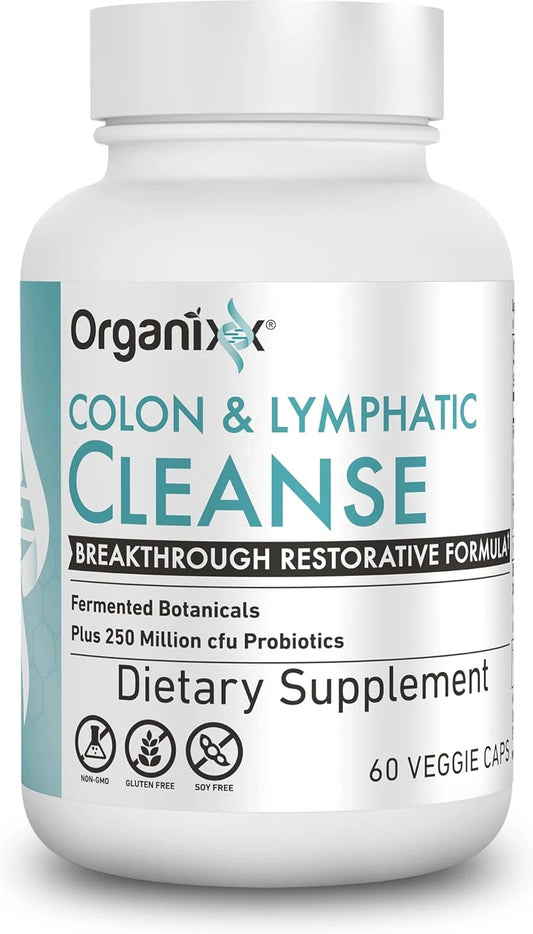Organixx USDA Organic Lymphatic & Colon Cleanse Supplement, 250 Million CFU Probiotics for Gut Health, Digestive & Lymphatic Support, Gluten Free, Non GMO, 60 Vegetarian Capsules