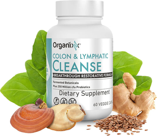 Organixx USDA Organic Lymphatic & Colon Cleanse Supplement, 250 Million CFU Probiotics for Gut Health, Digestive & Lymphatic Support, Gluten Free, Non GMO, 60 Vegetarian Capsules